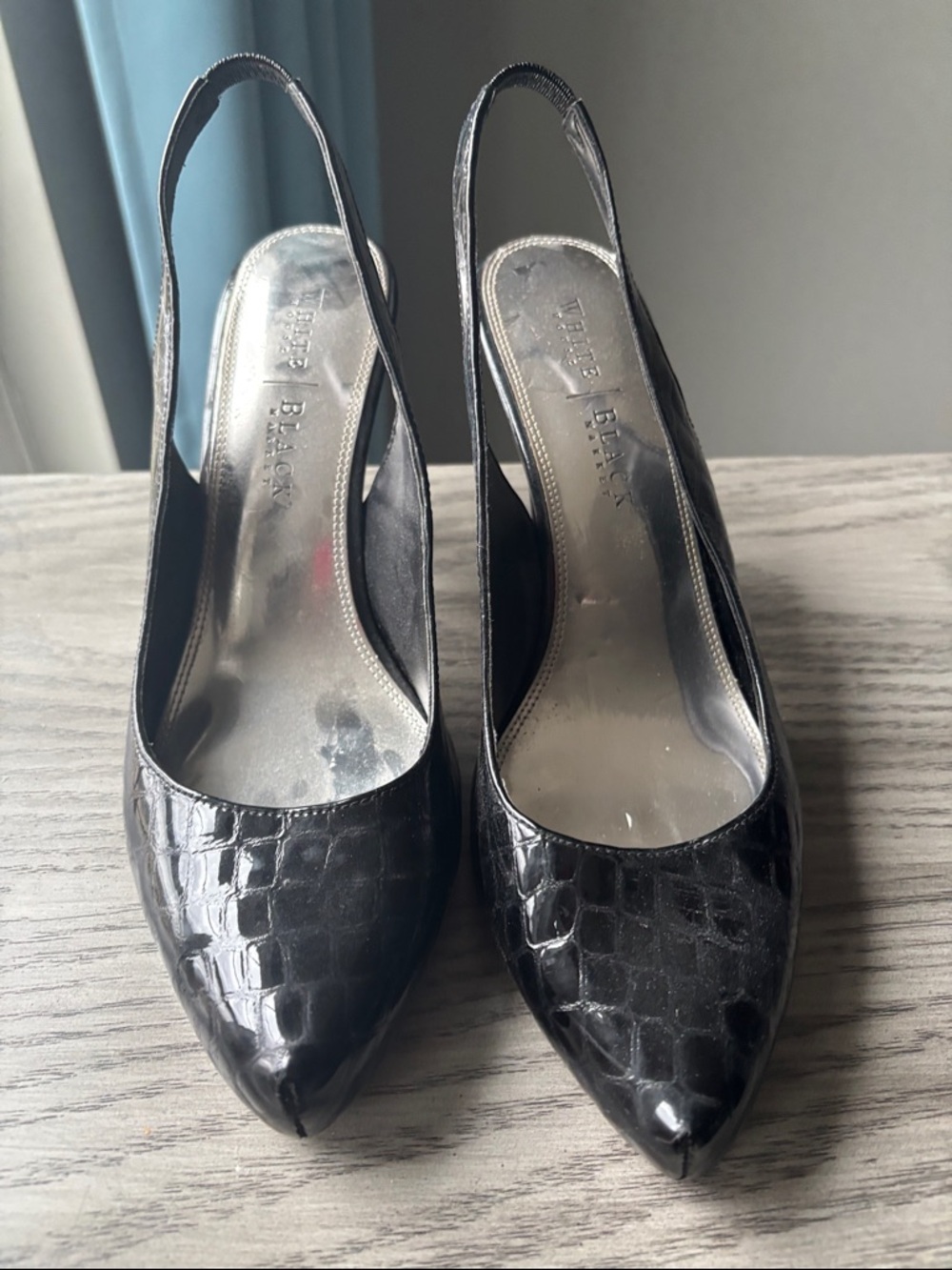 White House Black Market Black Croc-Embossed Slingback Mules